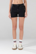 Short tiro alto de jean gris intenso con cremallera en frente