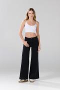 Jean flare gris intenso tiro medio con bota ancha