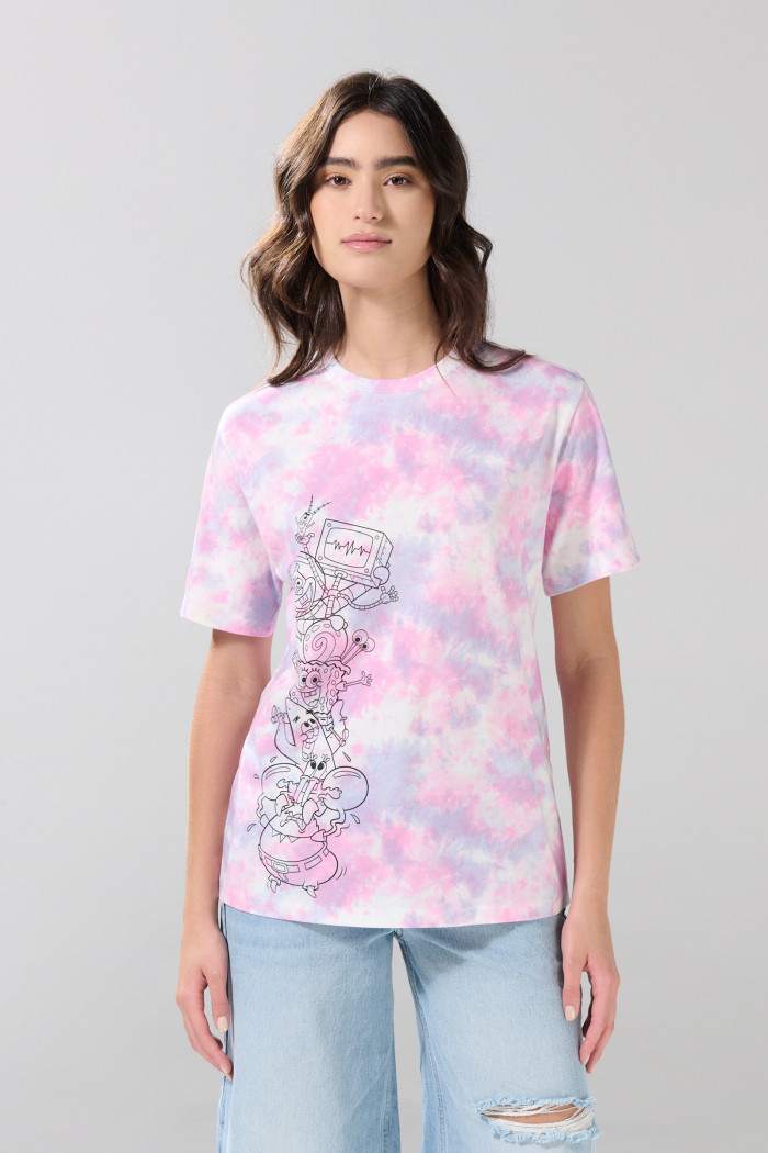 Camiseta de Bob Esponja crema tie dye manga corta