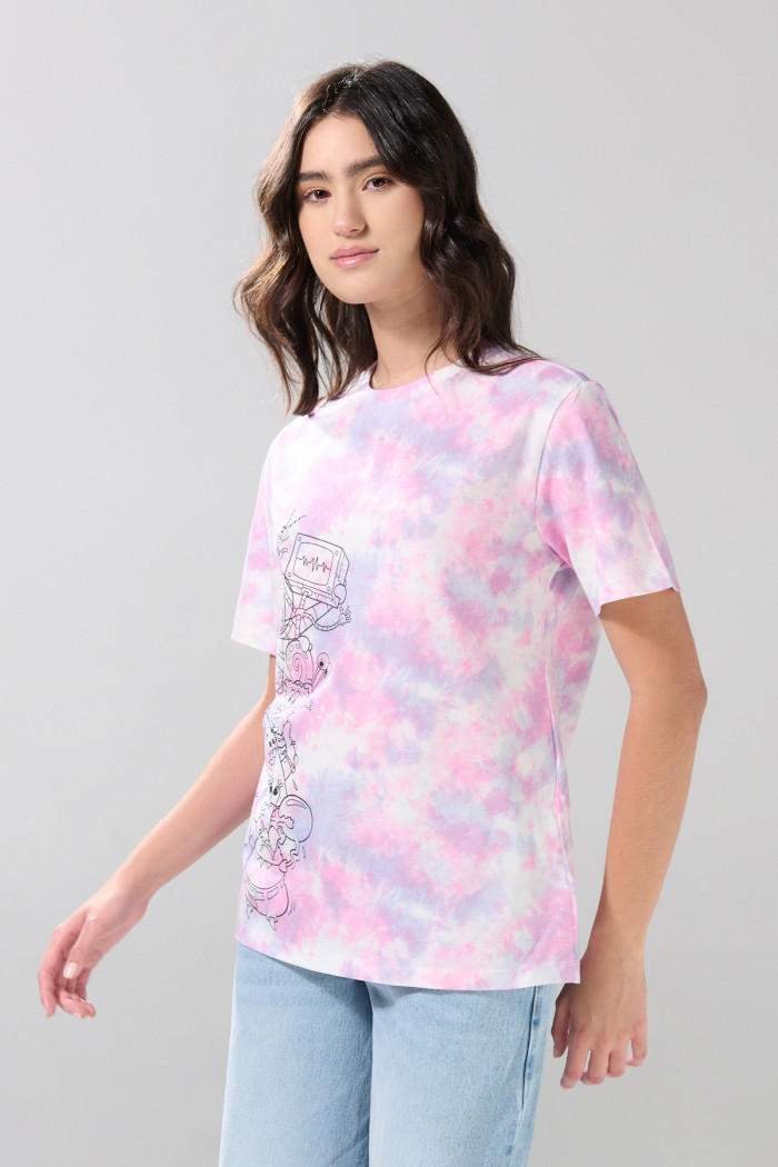 Camiseta de Bob Esponja crema tie dye manga corta