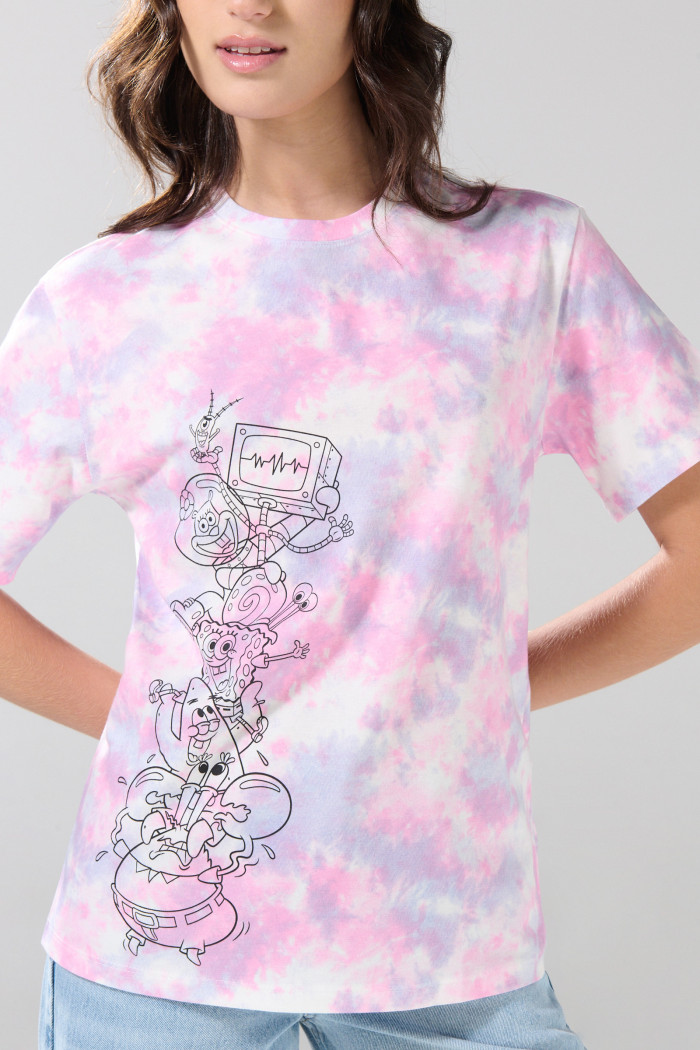 Camiseta de Bob Esponja crema tie dye manga corta