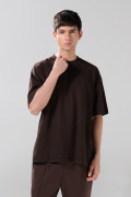 Camiseta unicolor oversize el algodón cuello redondo