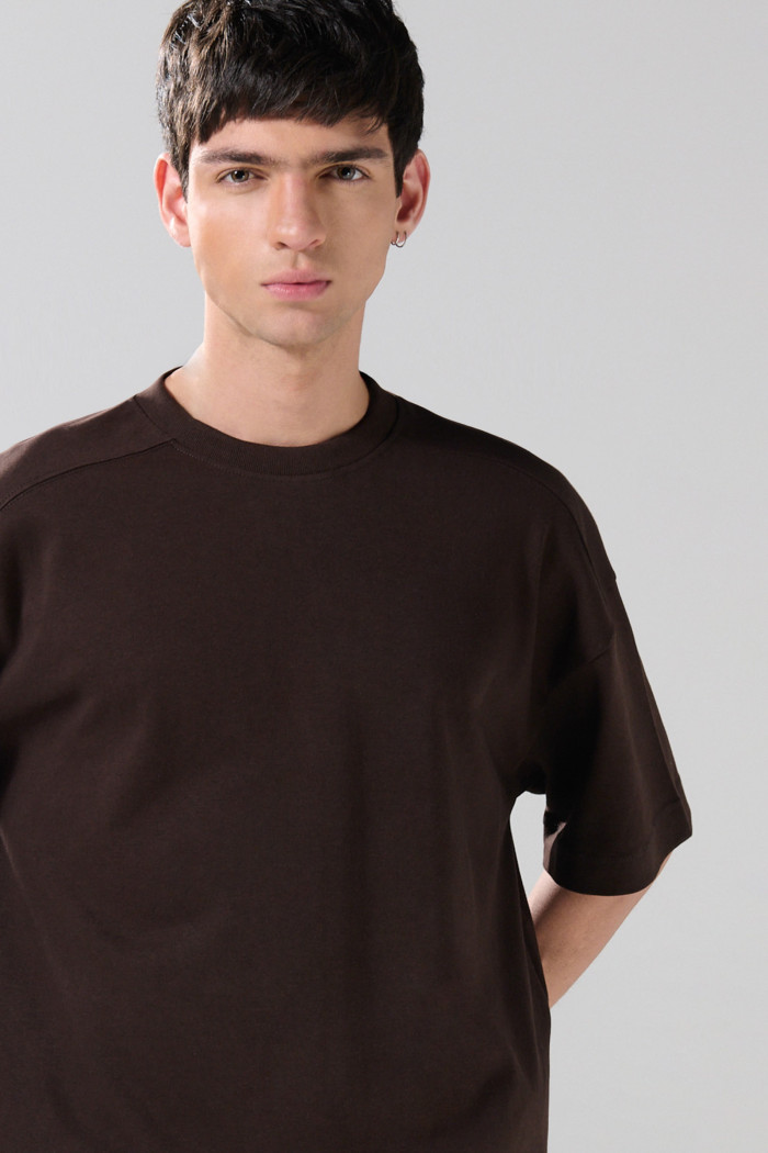 Camiseta unicolor oversize el algodón cuello redondo