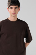 Camiseta unicolor oversize el algodón cuello redondo