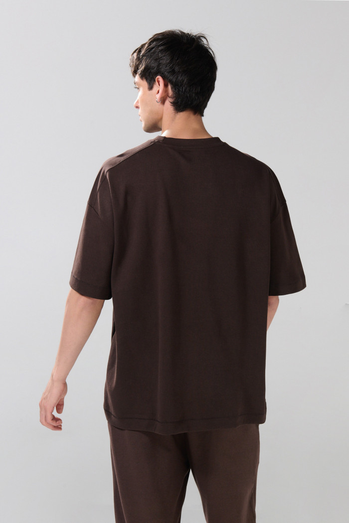 Camiseta unicolor oversize el algodón cuello redondo