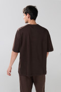 Camiseta unicolor oversize el algodón cuello redondo