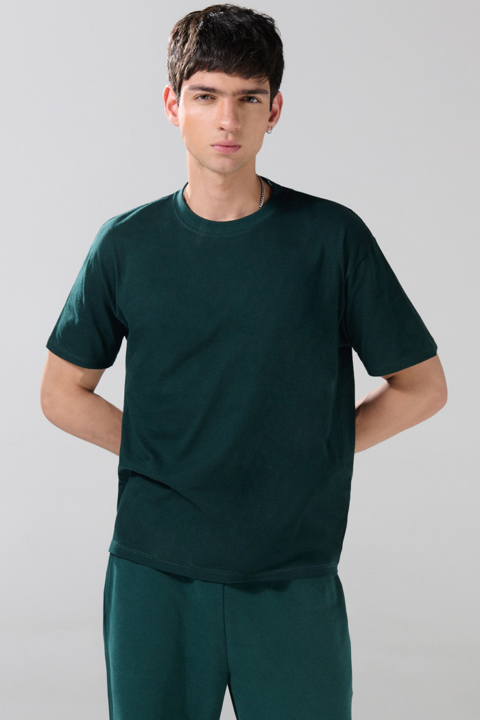 Camiseta en algodón manga corta unicolor ajustada