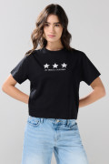 Camiseta manga corta negra con arte college blanco