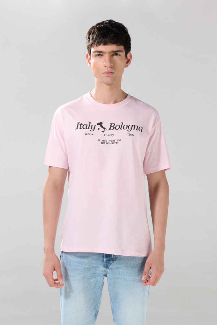 Camiseta college rosada clara manga corta en algodón