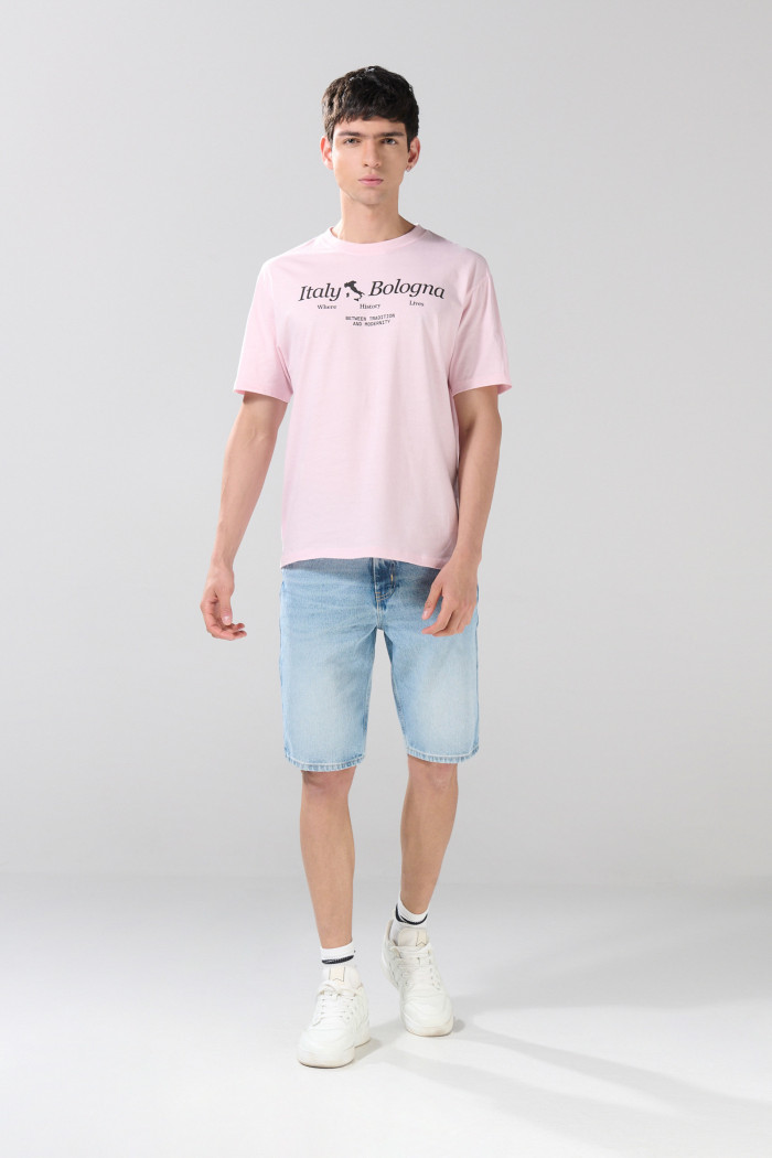 Camiseta college rosada clara manga corta en algodón