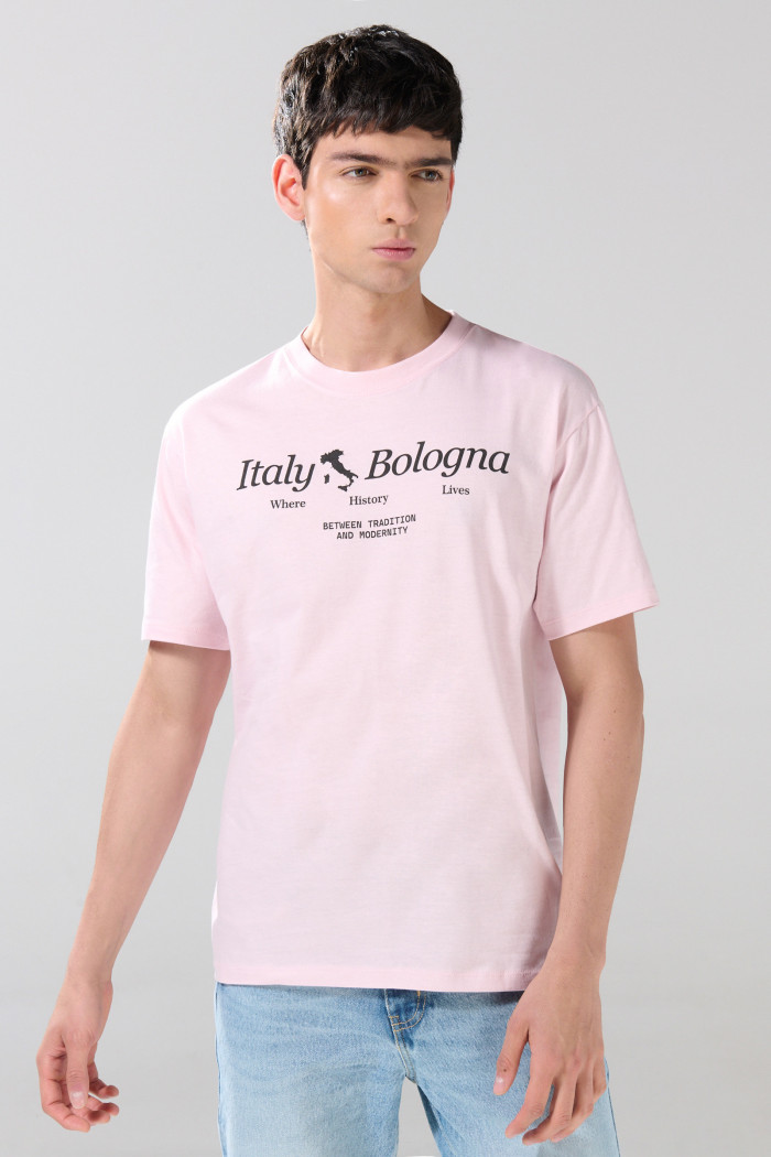 Camiseta college rosada clara manga corta en algodón