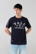 Camiseta azul intensa manga corta con diseño de Yale