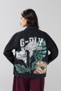 Chaqueta oversize de jean gris intensa con diseños