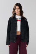 Chaqueta oversize de jean gris intensa con diseños
