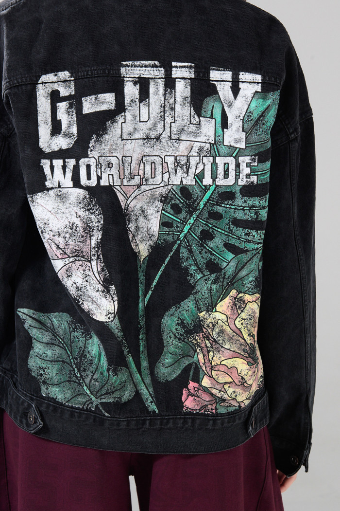 Chaqueta oversize de jean gris intensa con diseños