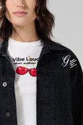 Chaqueta oversize de jean gris intensa con diseños