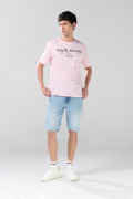 Bermuda de jean slim tiro bajo azul clara con rotos