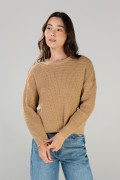 Suéter unicolor cuello redondo con texturas localizadas