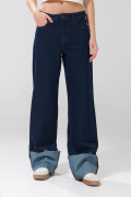 Jean azul oscuro straight low waist bota recta con tiro bajo