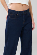 Jean azul oscuro straight low waist bota recta con tiro bajo