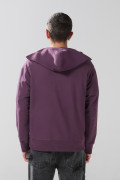 Buzo morado oscuro con capota, cremallera y arte college