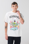 Camiseta estampada oversize crema con manga corta
