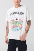 Camiseta estampada oversize crema con manga corta