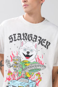 Camiseta estampada oversize crema con manga corta
