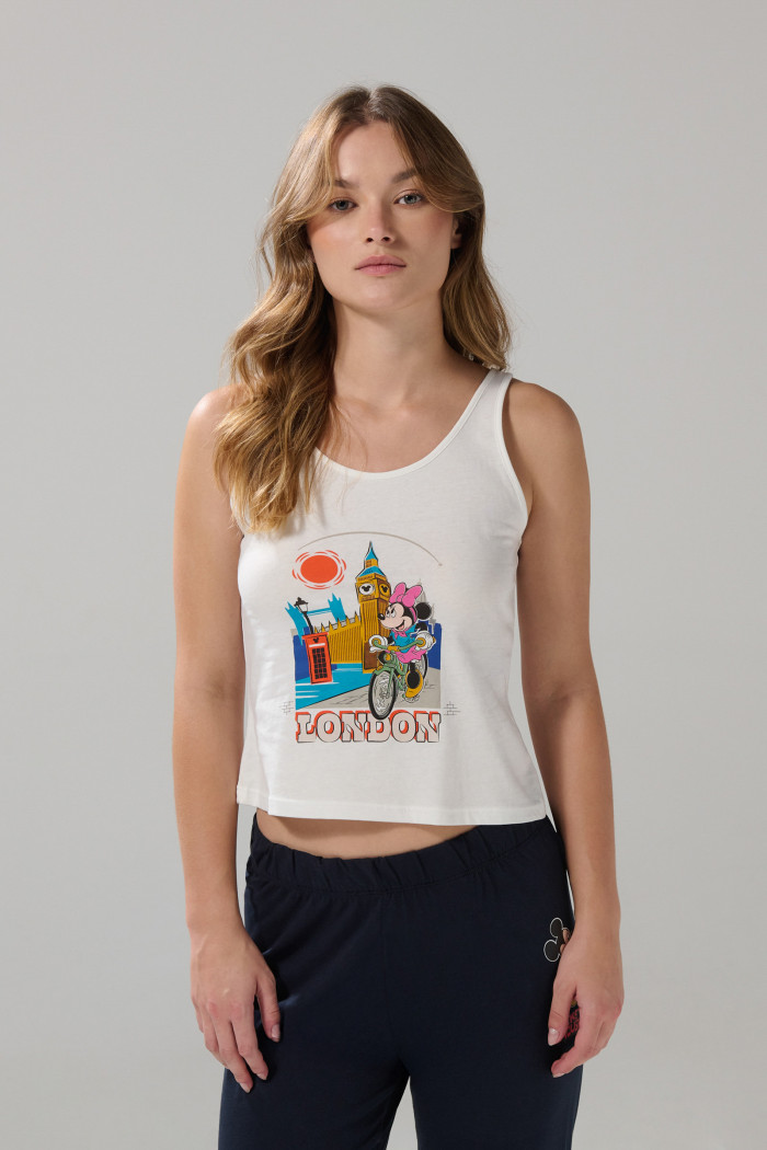 Camiseta manga sisa crema clara con arte de Minnie