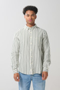 Camisa a rayas con cuello button down en algodón unicolor