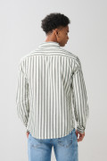 Camisa a rayas con cuello button down en algodón unicolor