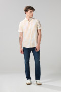 Camisa en algodón a rayas unicolor con cuello button down