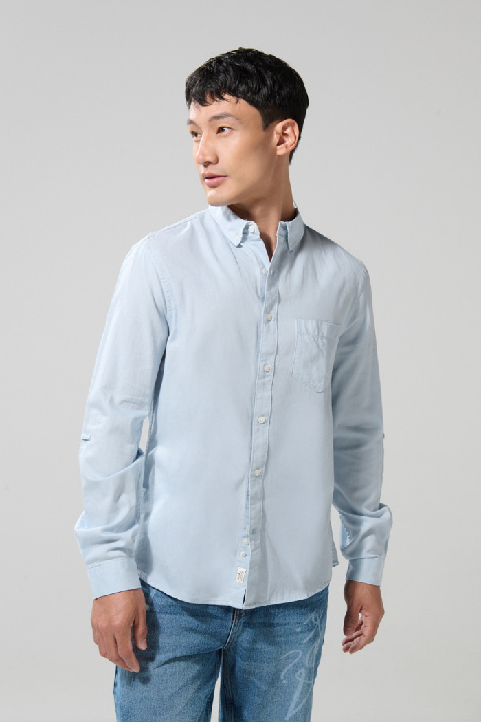 Camisa en algodón manga larga unicolor con botones