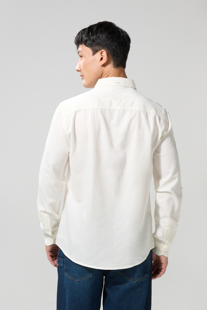 Camisa en algodón manga larga unicolor con botones