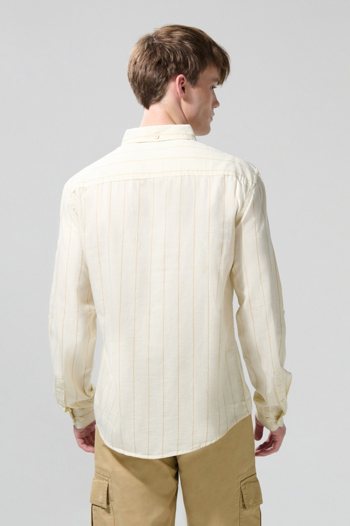 Camisa manga larga a rayas unicolor en algodón