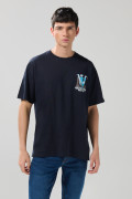 Camiseta azul intensa cuello redondo college oversize