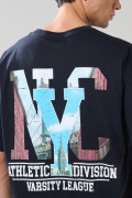 Camiseta azul intensa cuello redondo college oversize