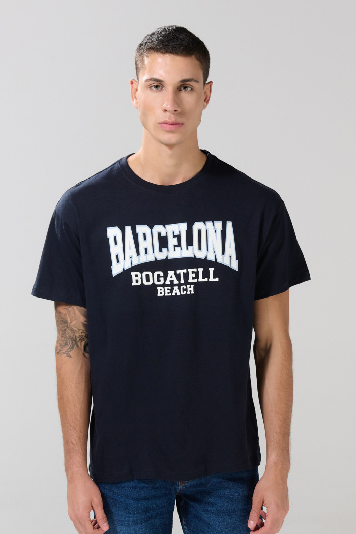 Camiseta en algodón college azul intensa con manga corta