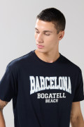 Camiseta en algodón college azul intensa con manga corta