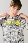 Camiseta crema con manga corta y estampados de Bob Esponja