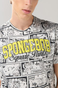 Camiseta crema con manga corta y estampados de Bob Esponja