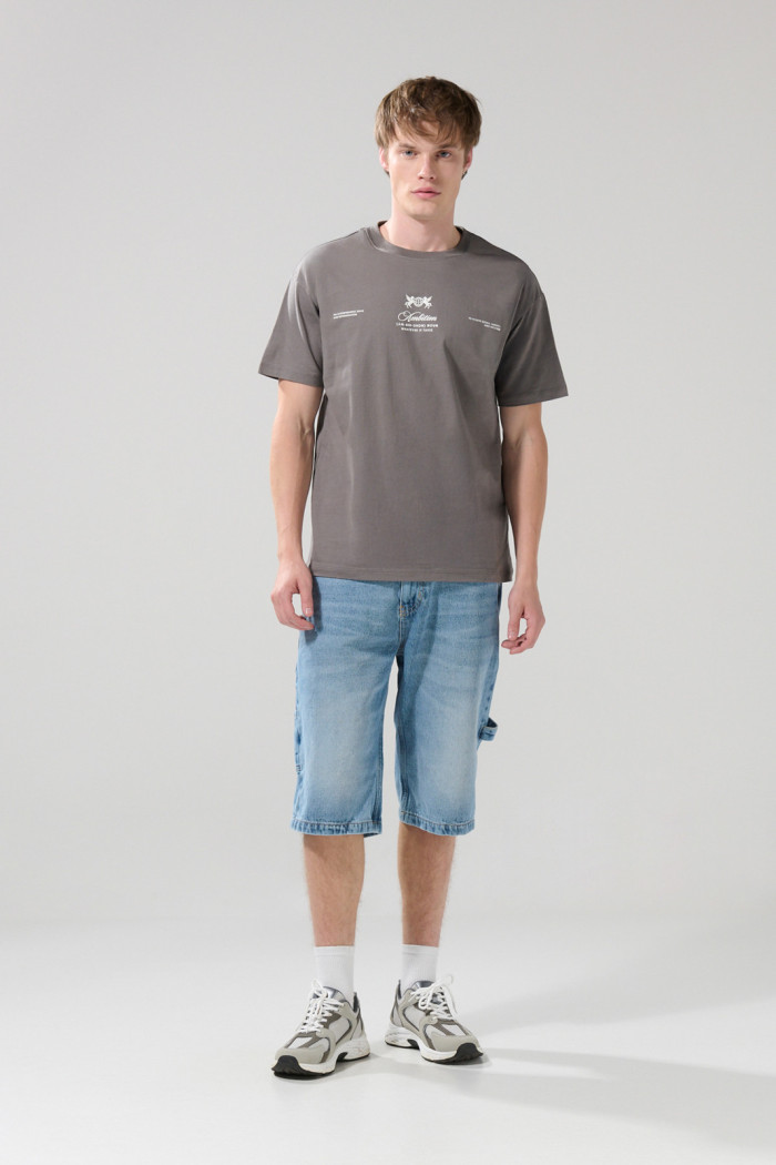 Camiseta gris en algodón manga corta con artes college