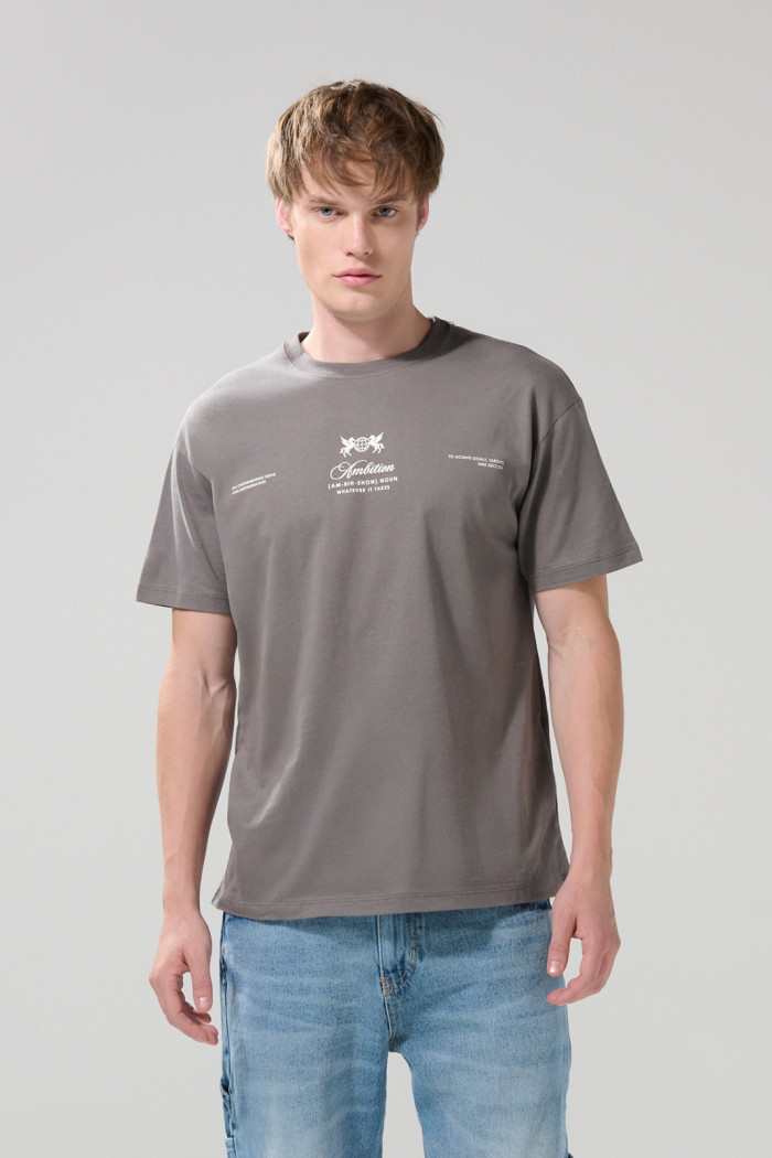 Camiseta gris en algodón manga corta con artes college