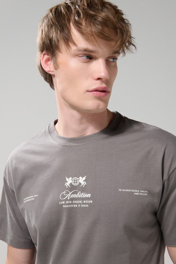 Camiseta gris en algodón manga corta con artes college