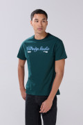 Camiseta verde en algodón cuello redondo con texto college