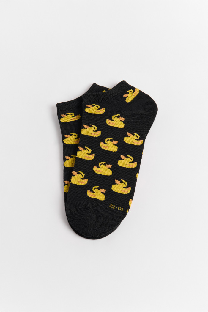 Medias tobilleras unicolores con patos amarillos