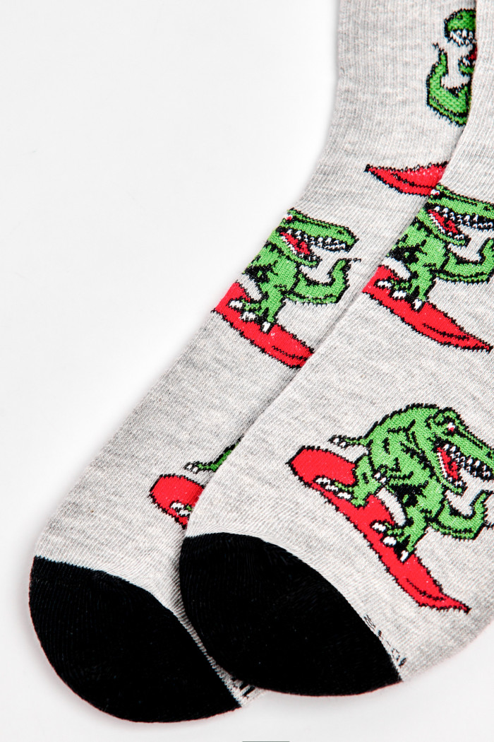 Medias de dinosaurios cortas unicolores con contrastes