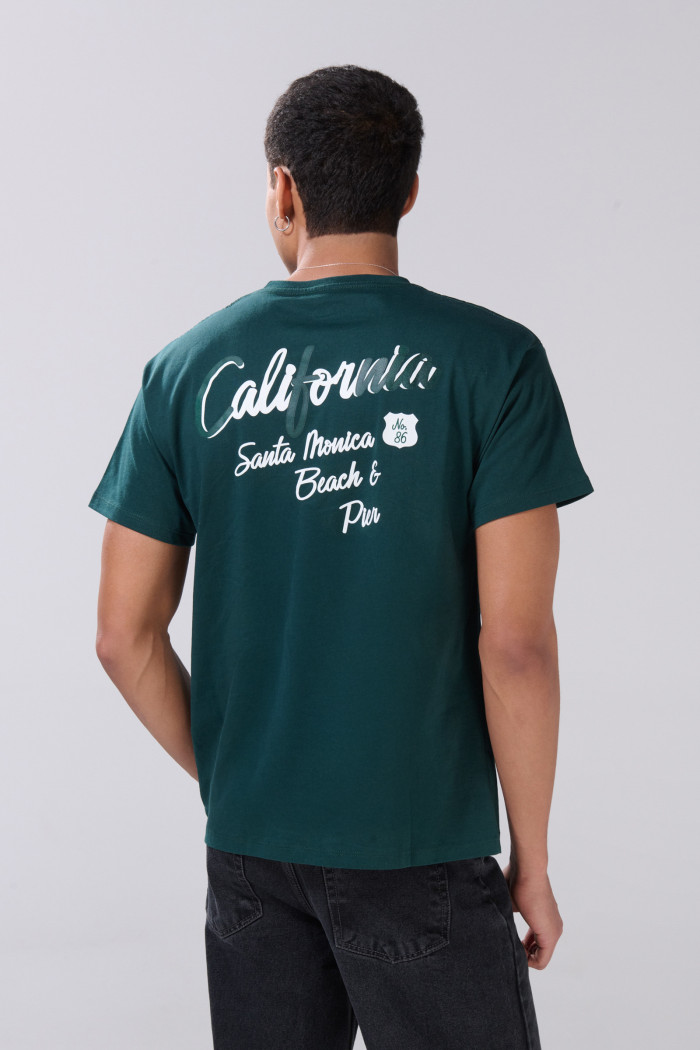 Camiseta en algodón college verde oscura manga corta