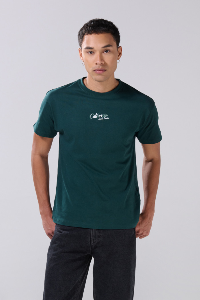 Camiseta en algodón college verde oscura manga corta