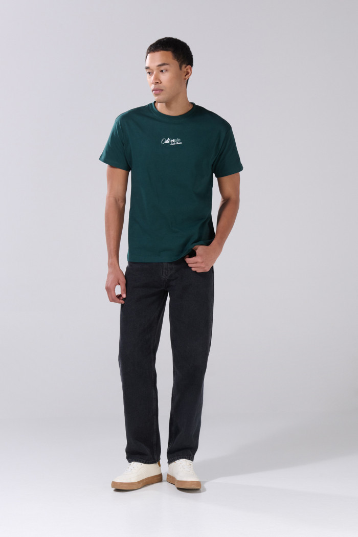 Camiseta en algodón college verde oscura manga corta